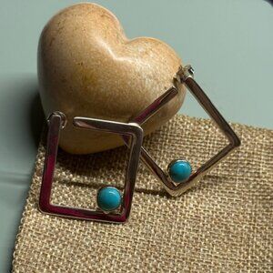 Handmade Turquoise Square Dangle Earrings